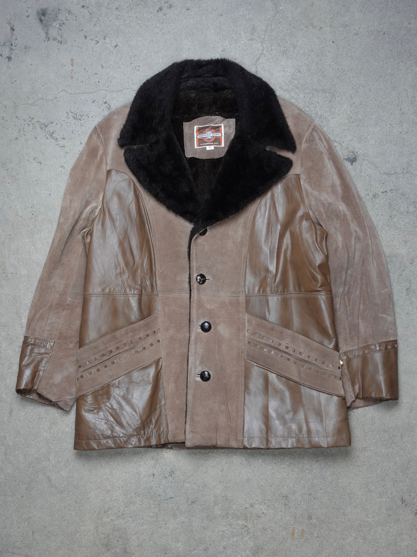 1980S - PIONEER WEAR LEATHER FUR TRIM COAT