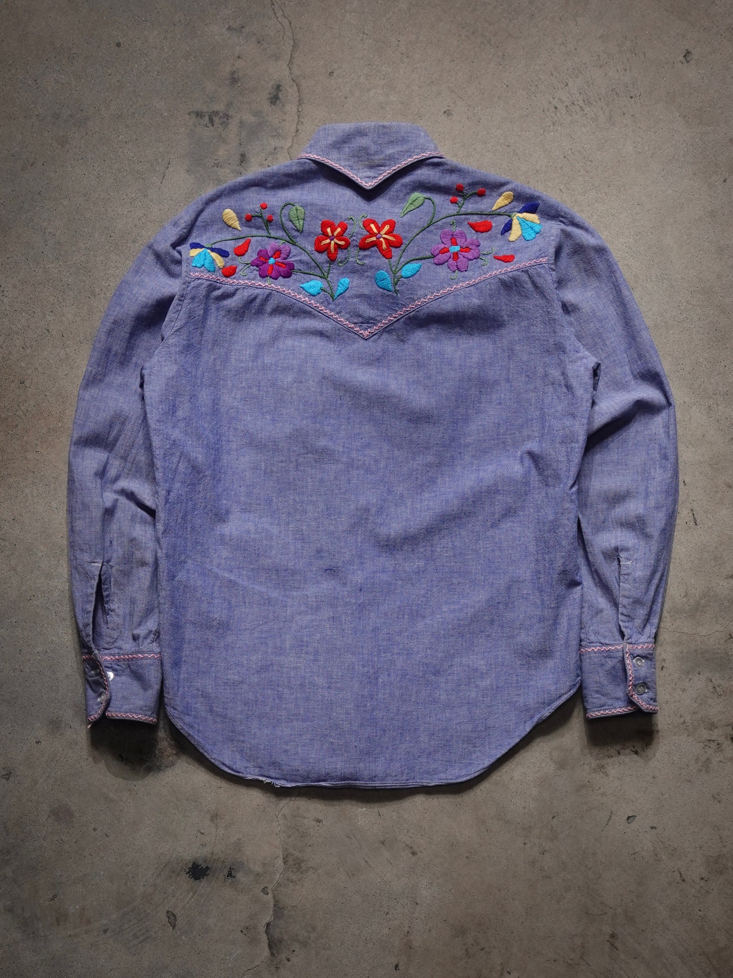 1960S/70S MADE IN INDIA EMBROIDERED CHAMBRAY