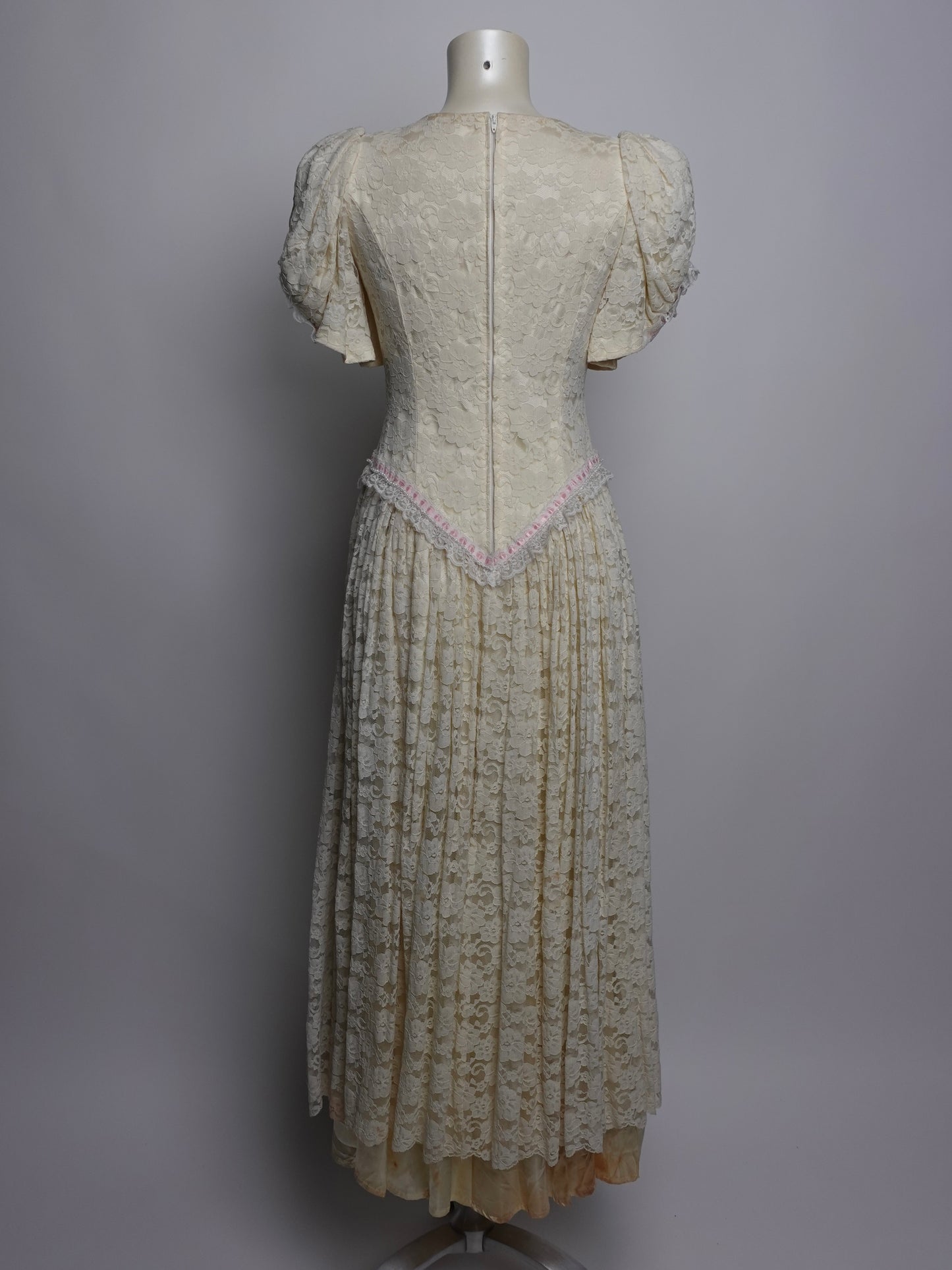 1940S - GUNNE SAX STYLE FRENCH LACE MAXI DRESS