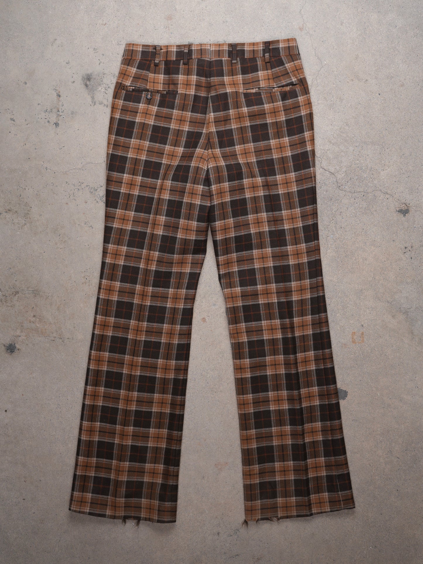 1970S - PLAID FLARED POLY TROUSERS