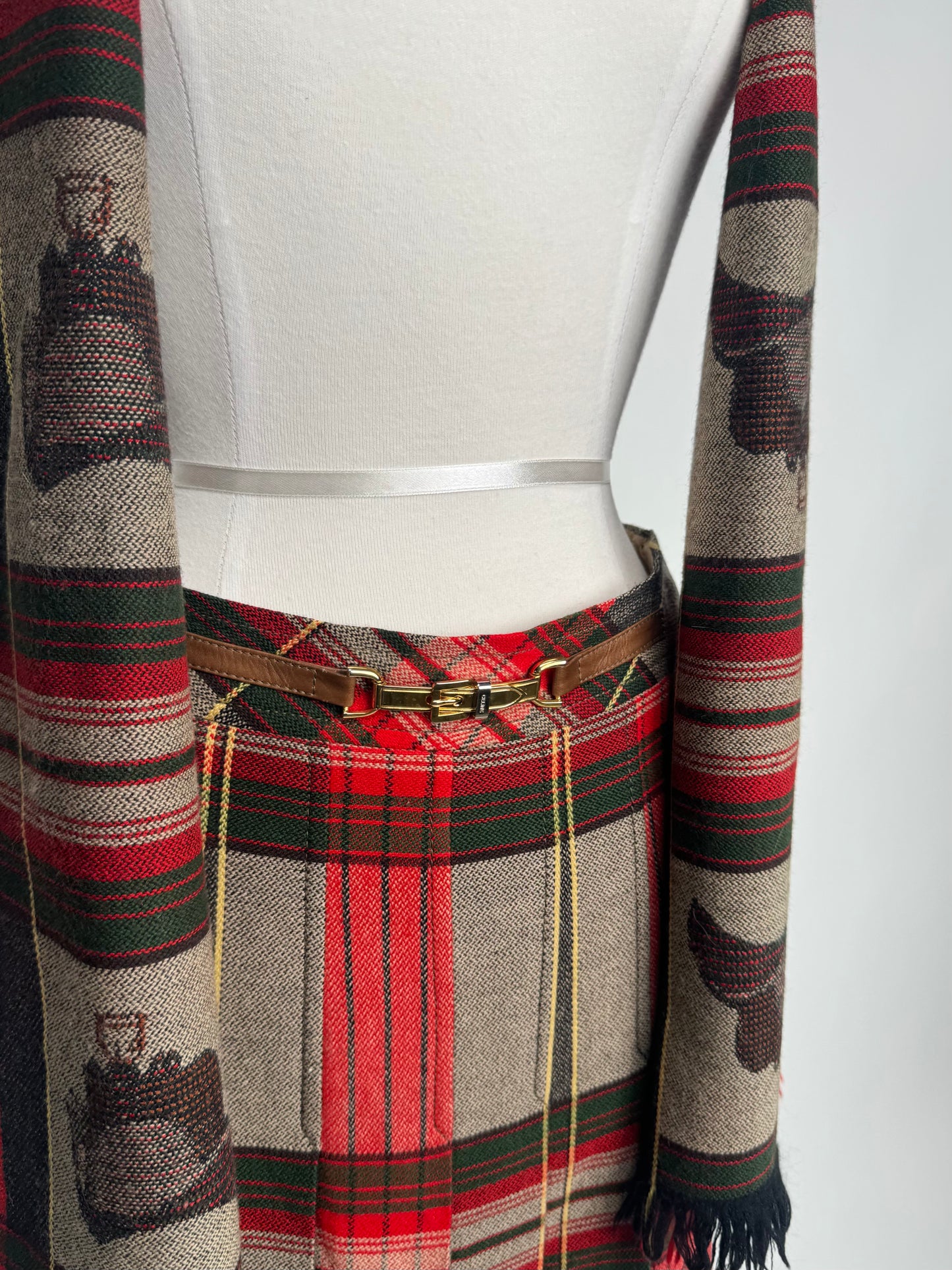 LATE 1980S - CELINE WOOL SKIRT + SCARF SET