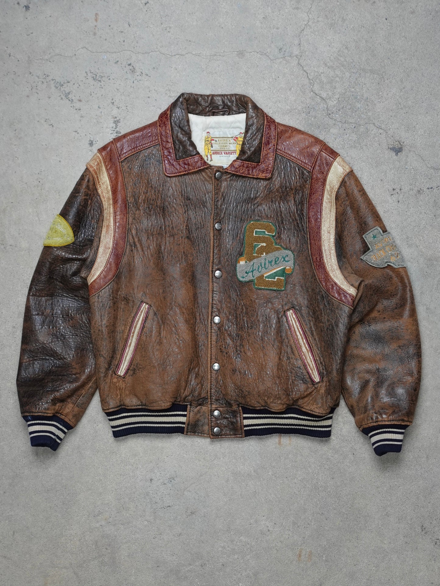 1990S - AVIREX COLLEGIATE WEAR CHAMPS LEATHER VARSITY JACKET