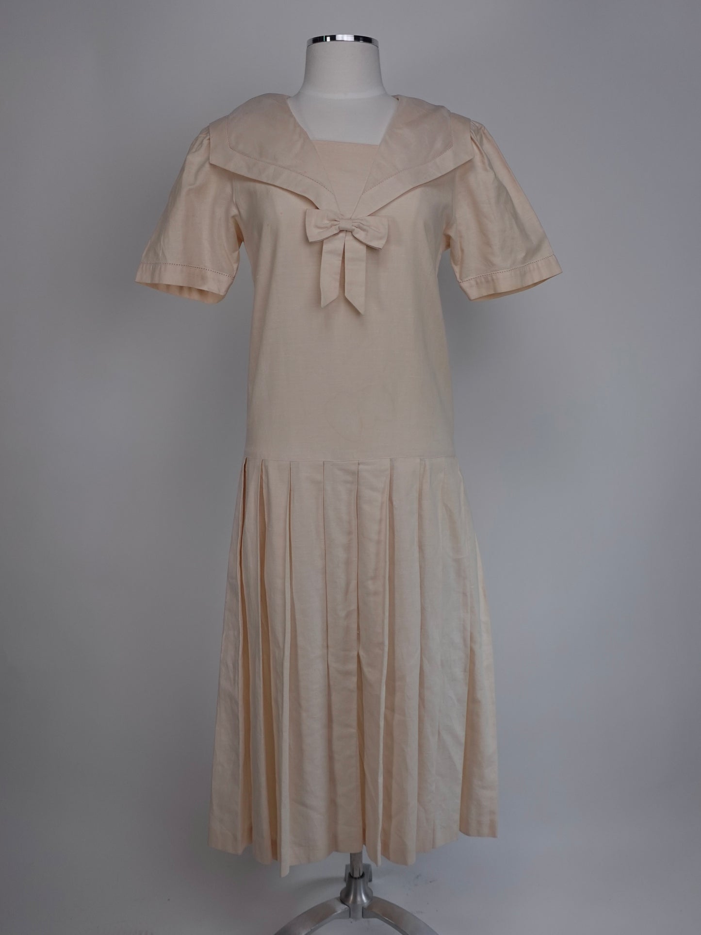 1980S/90S - LAURA ASHLEY SAILOR COLAR SHORT SLEEVE PLEATED DRESS