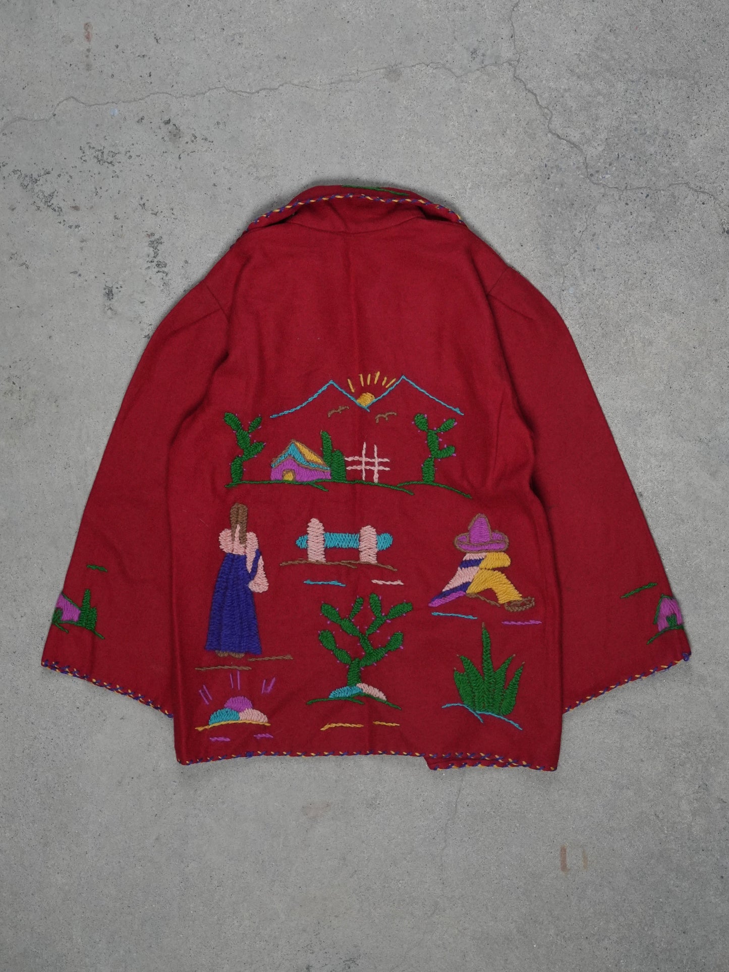 1940S/1950S - MEXICAN SOUVINER HAND EMBROIDERED WOOL JACKET