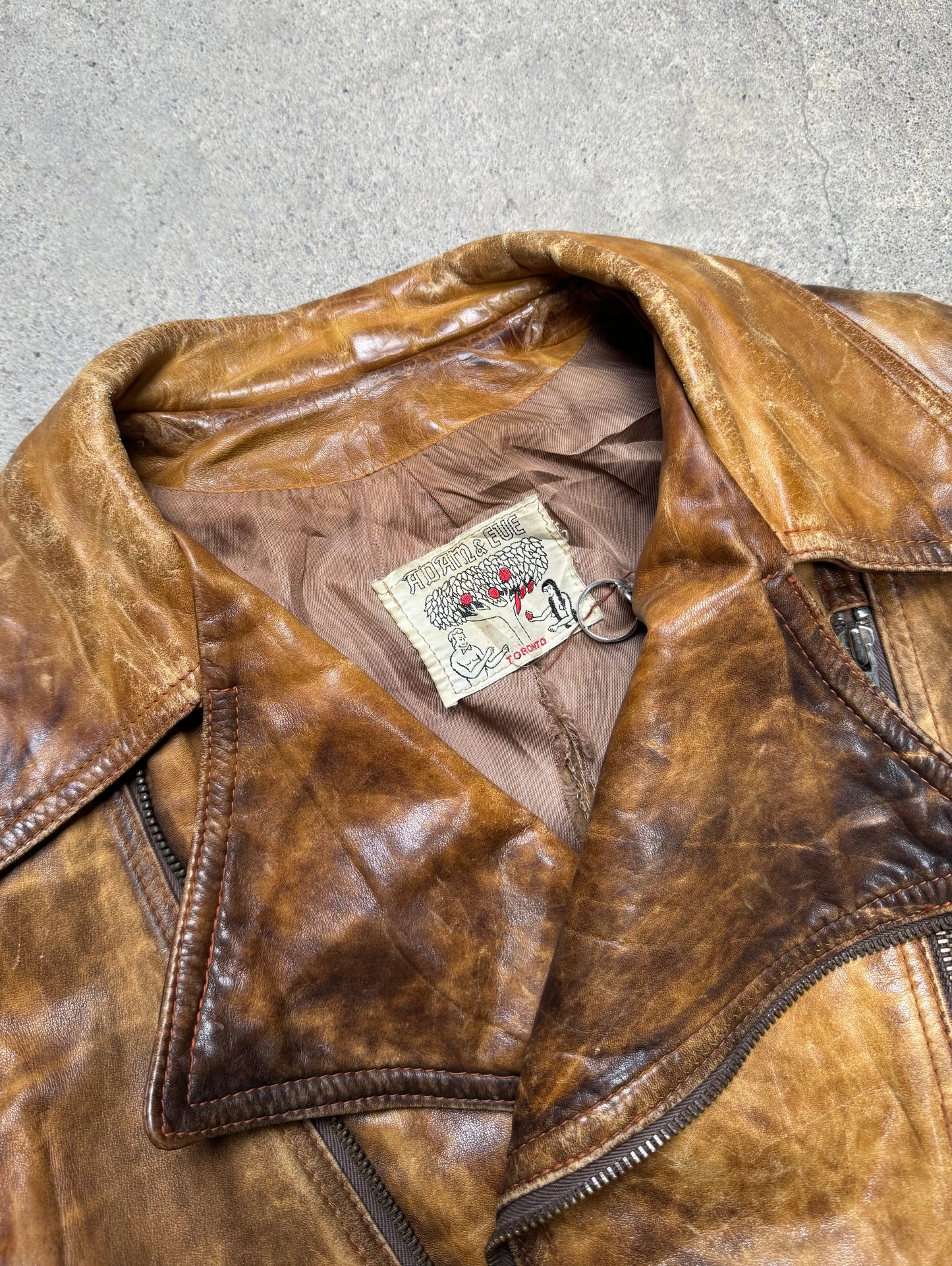 1970S - ADAM & EVE TORONTO DISTRESSED LEATHER PERFECTO JACKET