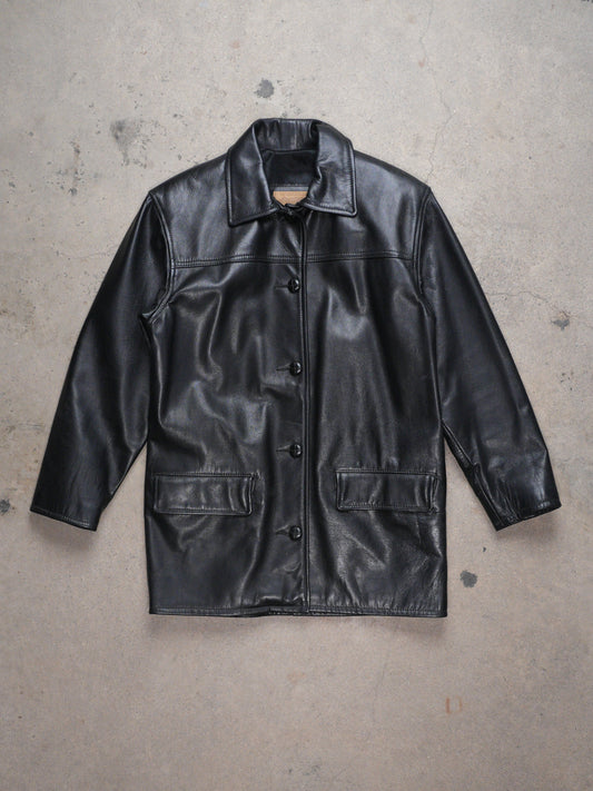 1990S - BLACK LEATHER BLAZER