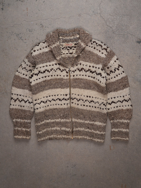 1980S - COWICHAN HAND KNIT ZIP UP SWEATER