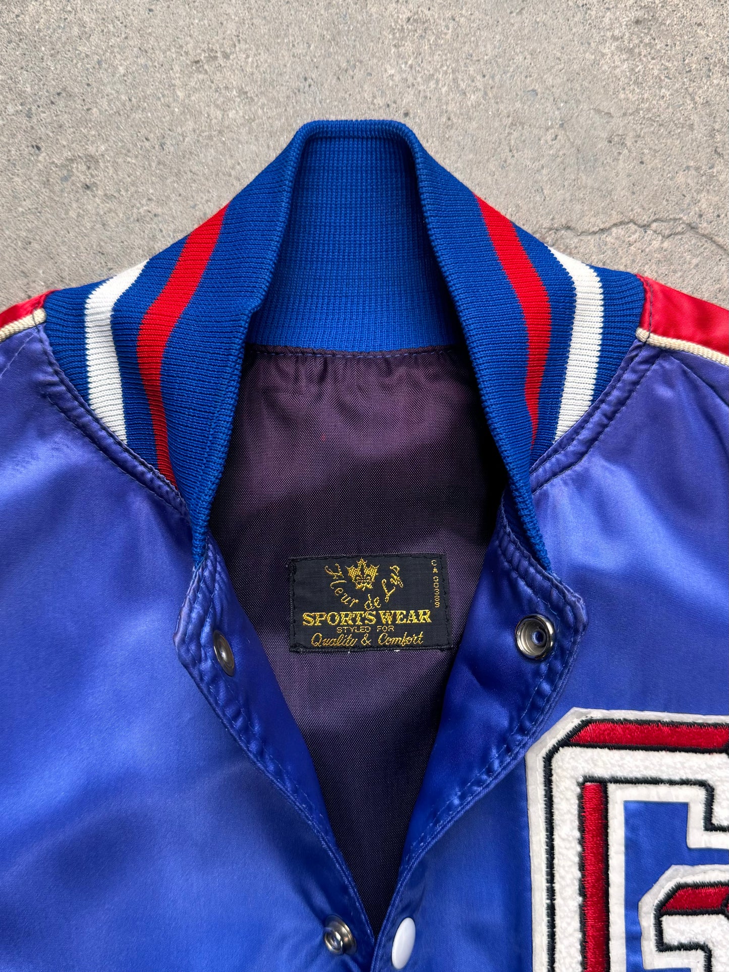 1960S - "FLUR DE LIS SPORTSWEAR" SATIN VARSITY BOMBER JACKET