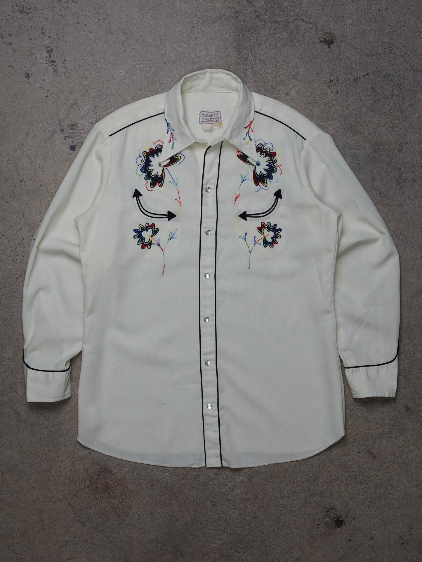 1960S - H BAR C GABRADINE WESTERN SNAP BUTTON SHIRT