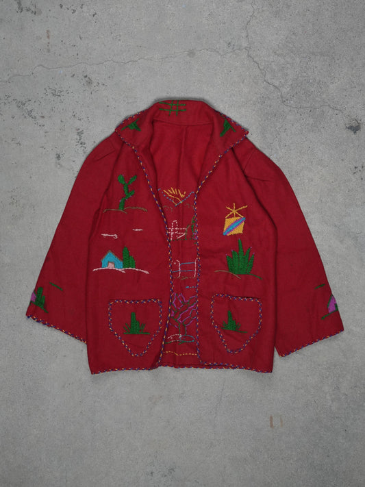 1940S/1950S - MEXICAN SOUVINER HAND EMBROIDERED WOOL JACKET