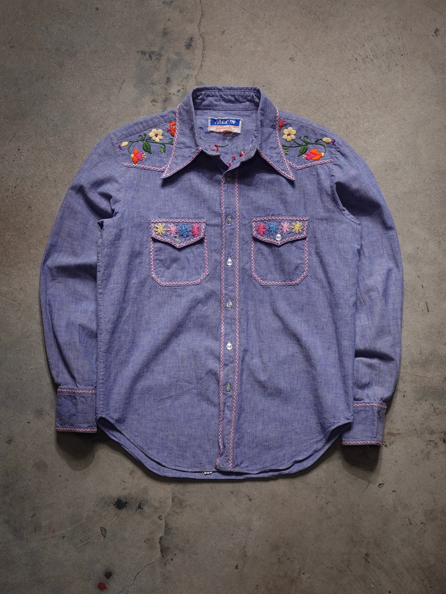 1960S/70S MADE IN INDIA EMBROIDERED CHAMBRAY