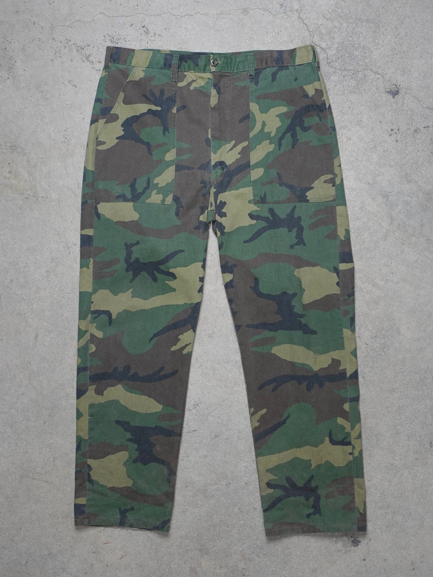 1970S - WOODLAND CAMO BAKER POCKET UTILITY TROUSERS