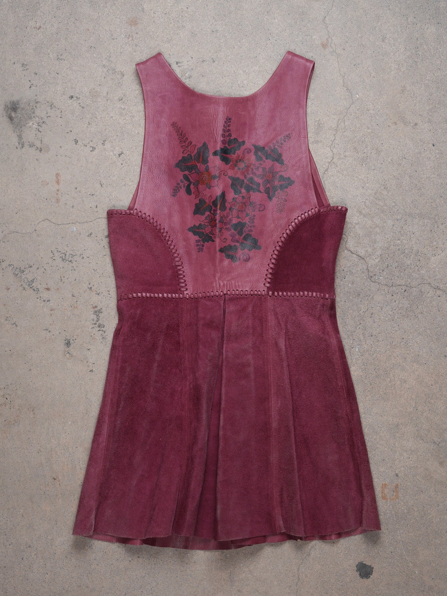 1970S - SUEDE CHAR DUSTER VEST/SKIRT