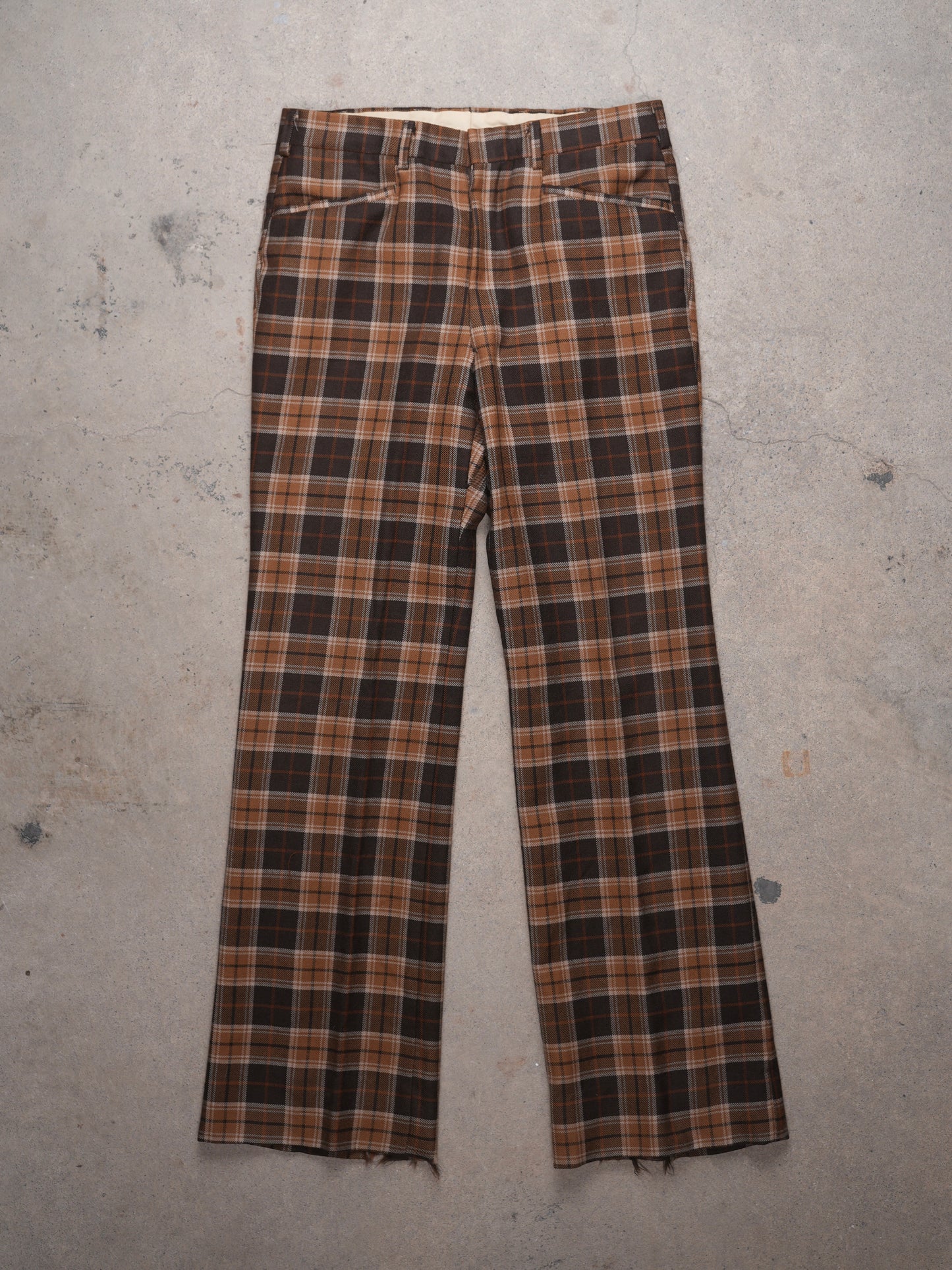 1970S - PLAID FLARED POLY TROUSERS