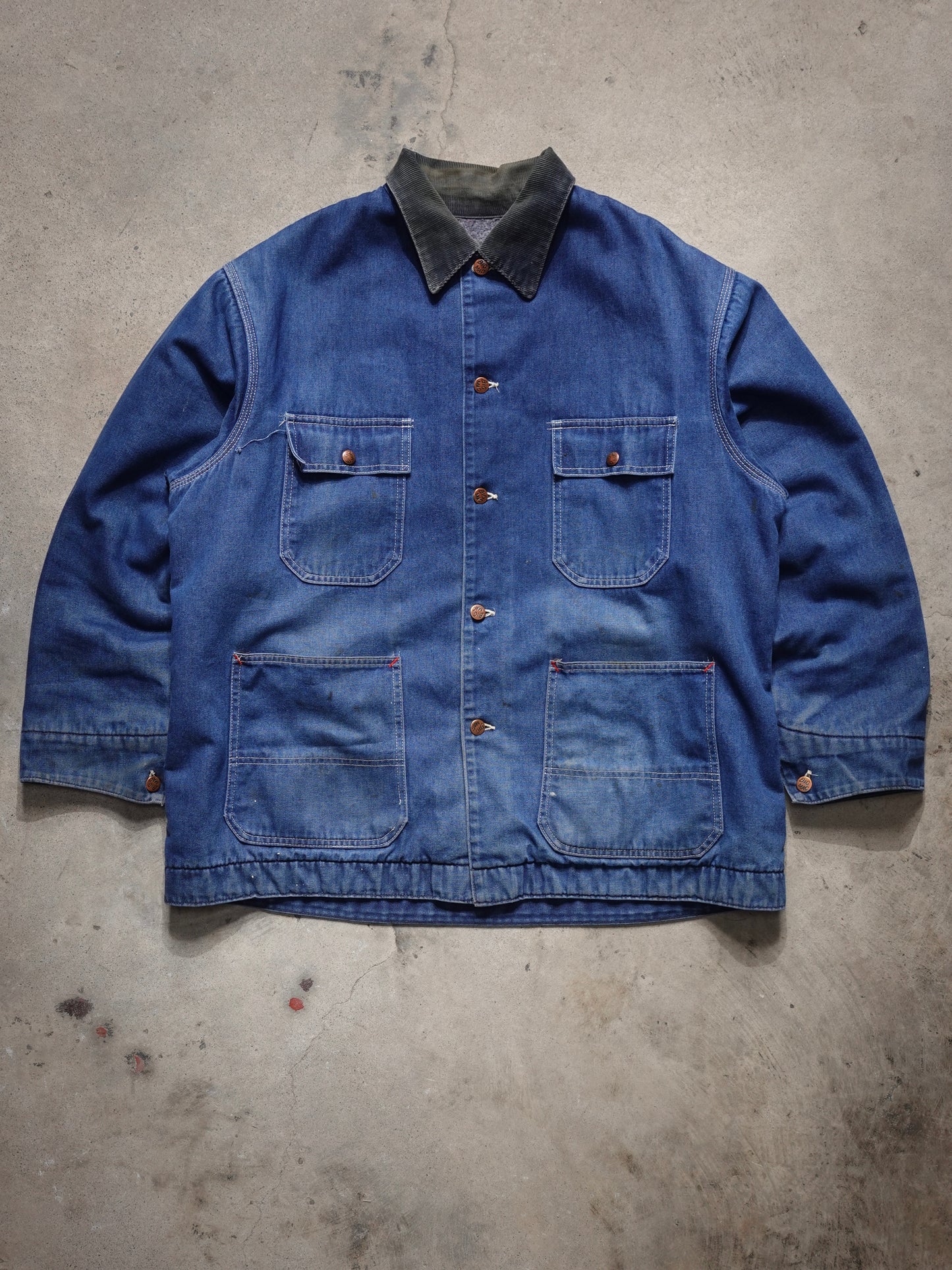 1980S/90S - BIG MAC DENIM CHORE/BARN COAT CORDUROY COLLAR