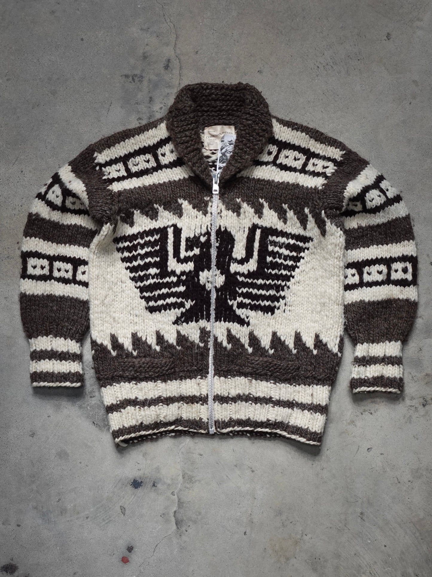 1990S/2000S - COWICHAN HAND KNIT ZIP UP SWEATER