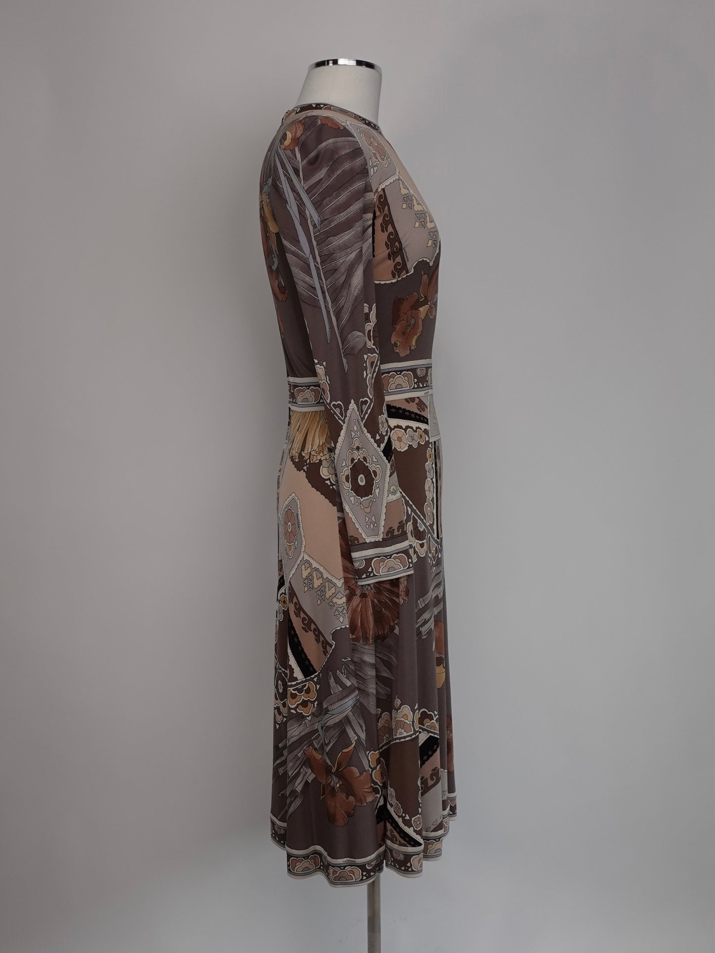 1980S - EMILIO PUCCI INSPIRED LEONARD LEONARD PARIS SILK JERSEY FLORAL PRINT KNEE LENGTH DRESS