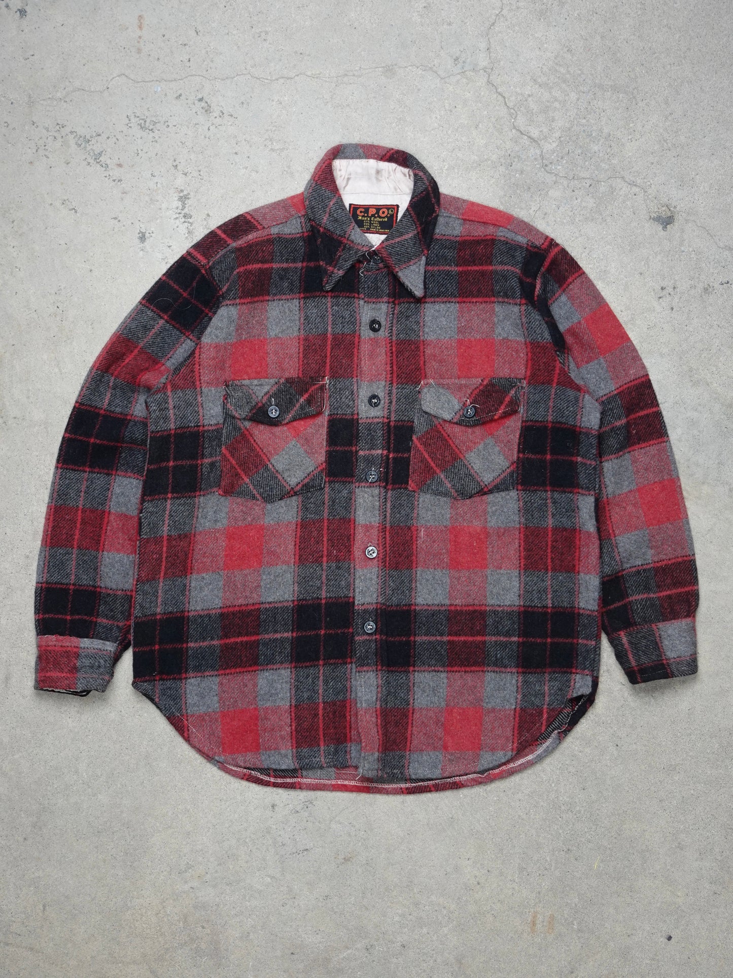 1980S - C.P.O RED/BLACK WOOL BLEND SHIRT