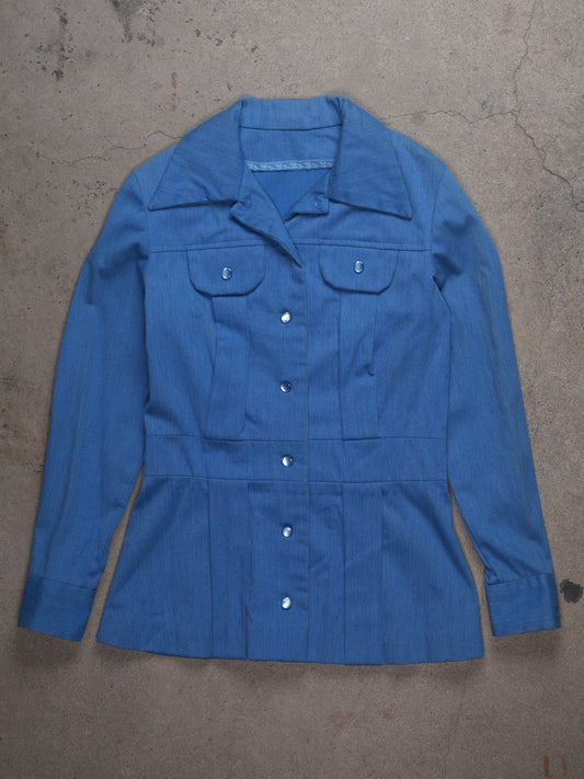 1970S - CIRULEAN BLUE BLOUSED LADIES JACKET