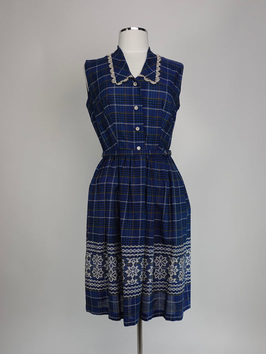 1950S/60S - SLEEVELESS COTTON/PLAID DAY DRESS DRESS