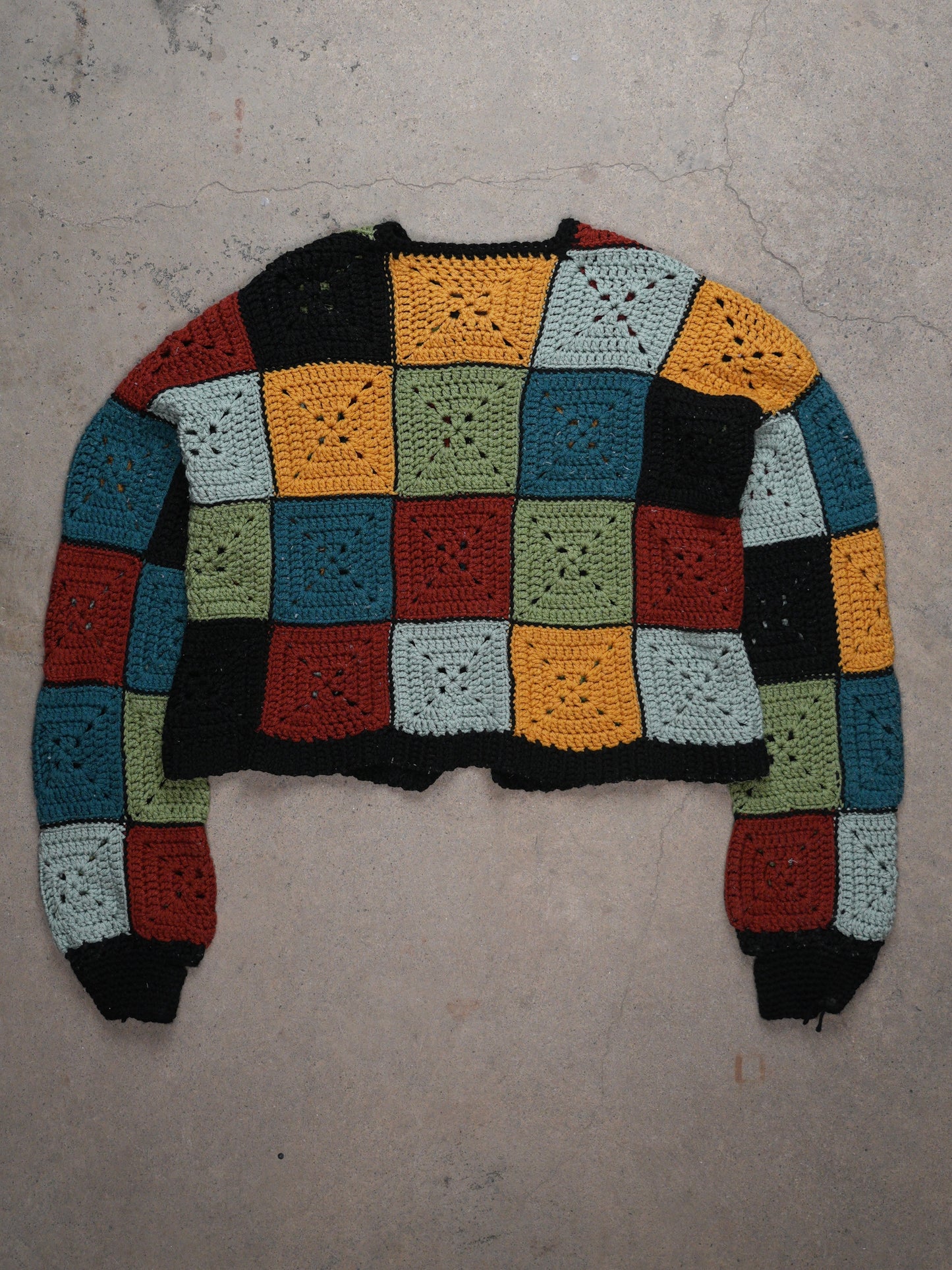 1970S - HAND MADE QUILTED CROCHET SWEATER