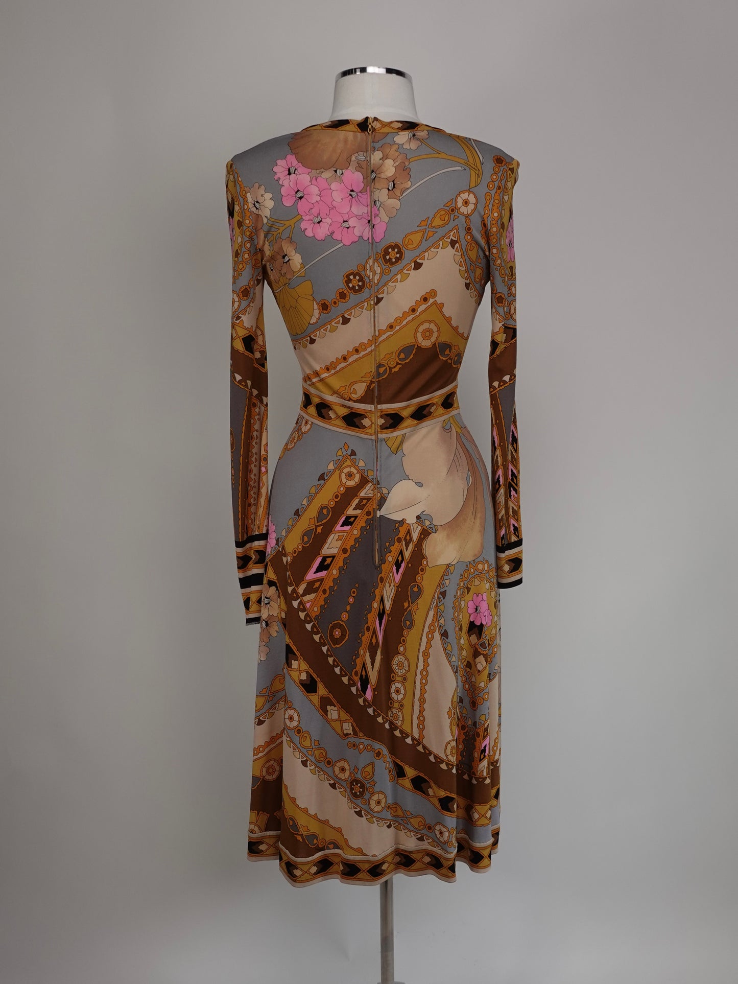 1980S - EMILIO PUCCI INSPIRED LEONARD PARIS SILK JERSEY FLORAL PRINT KNEE LENGTH DRESS