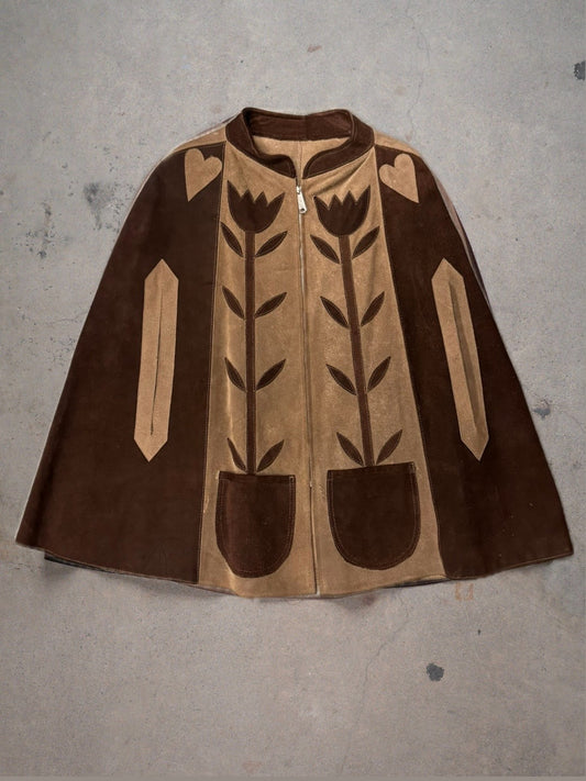 1970S - SUEDE TULIP CAPE/COAT