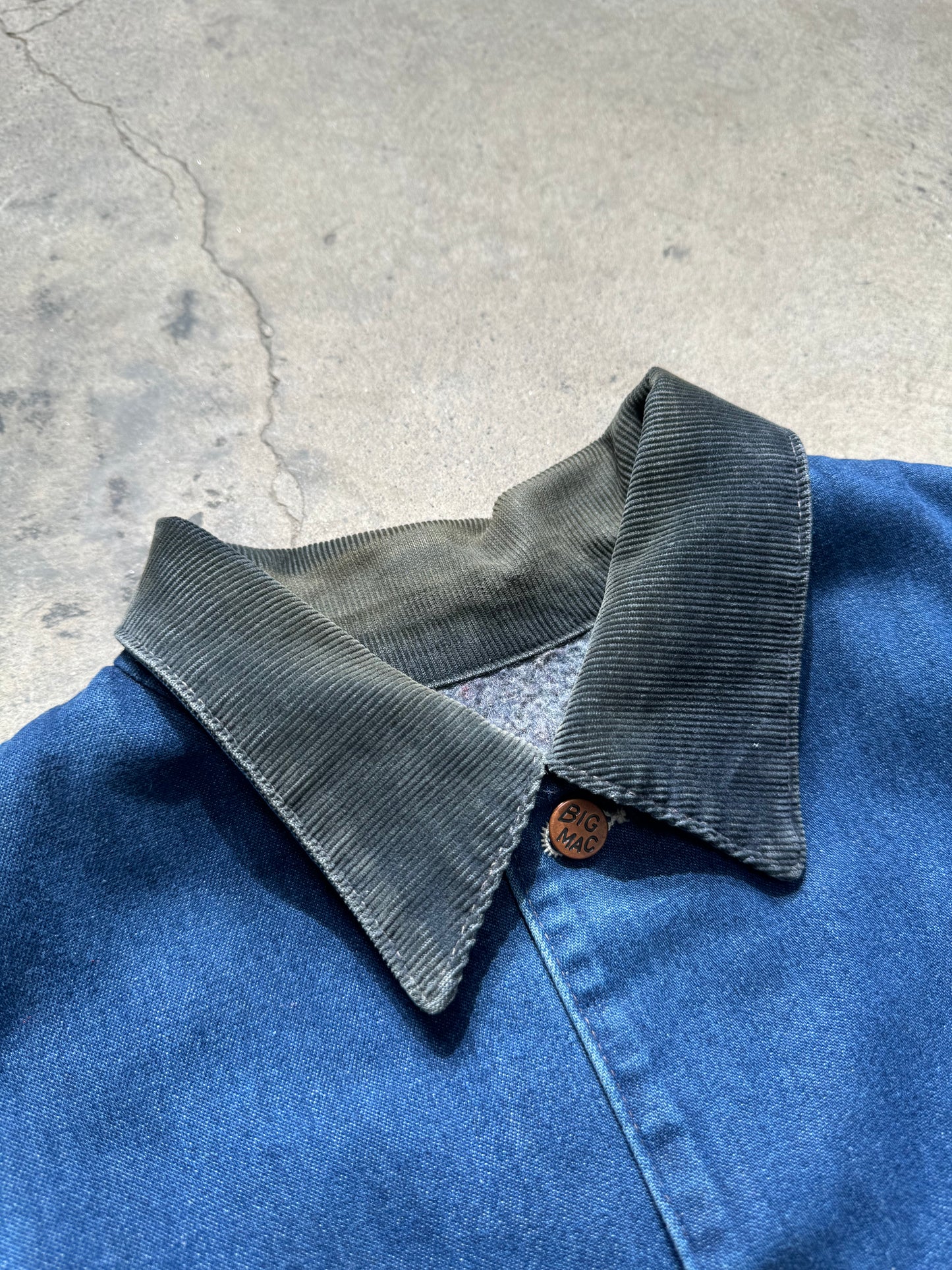 1980S/90S - BIG MAC DENIM CHORE/BARN COAT CORDUROY COLLAR