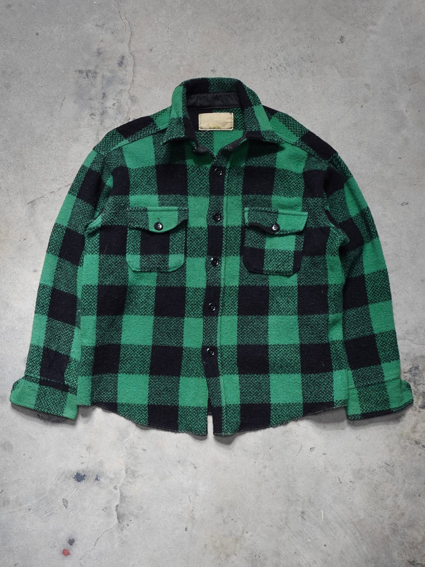 1960S - MELTON GREENB BUFFALO PLAID WOOL SHIRT