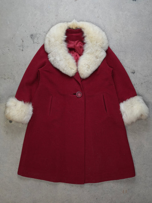 1960S - VELVETEEN FUR TRIMMED WOOL COAT