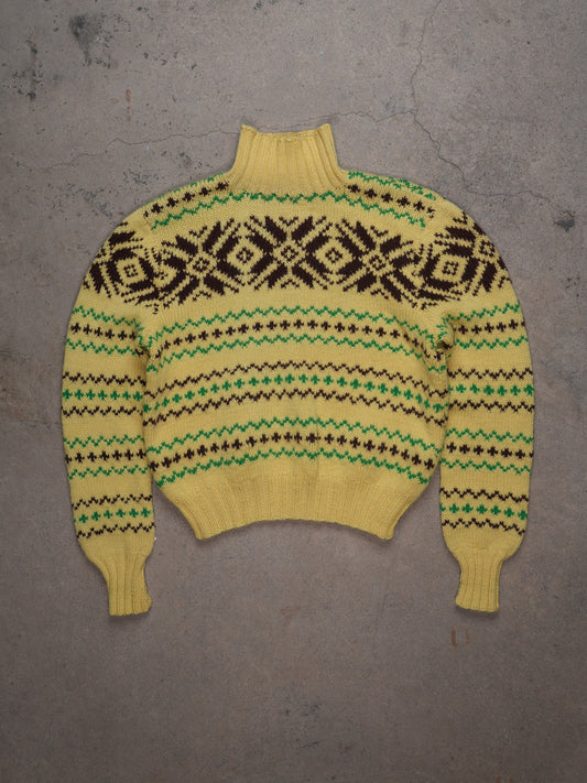 1960S - HAND KNIT SNOWFLAKE PATTERN SWEATER