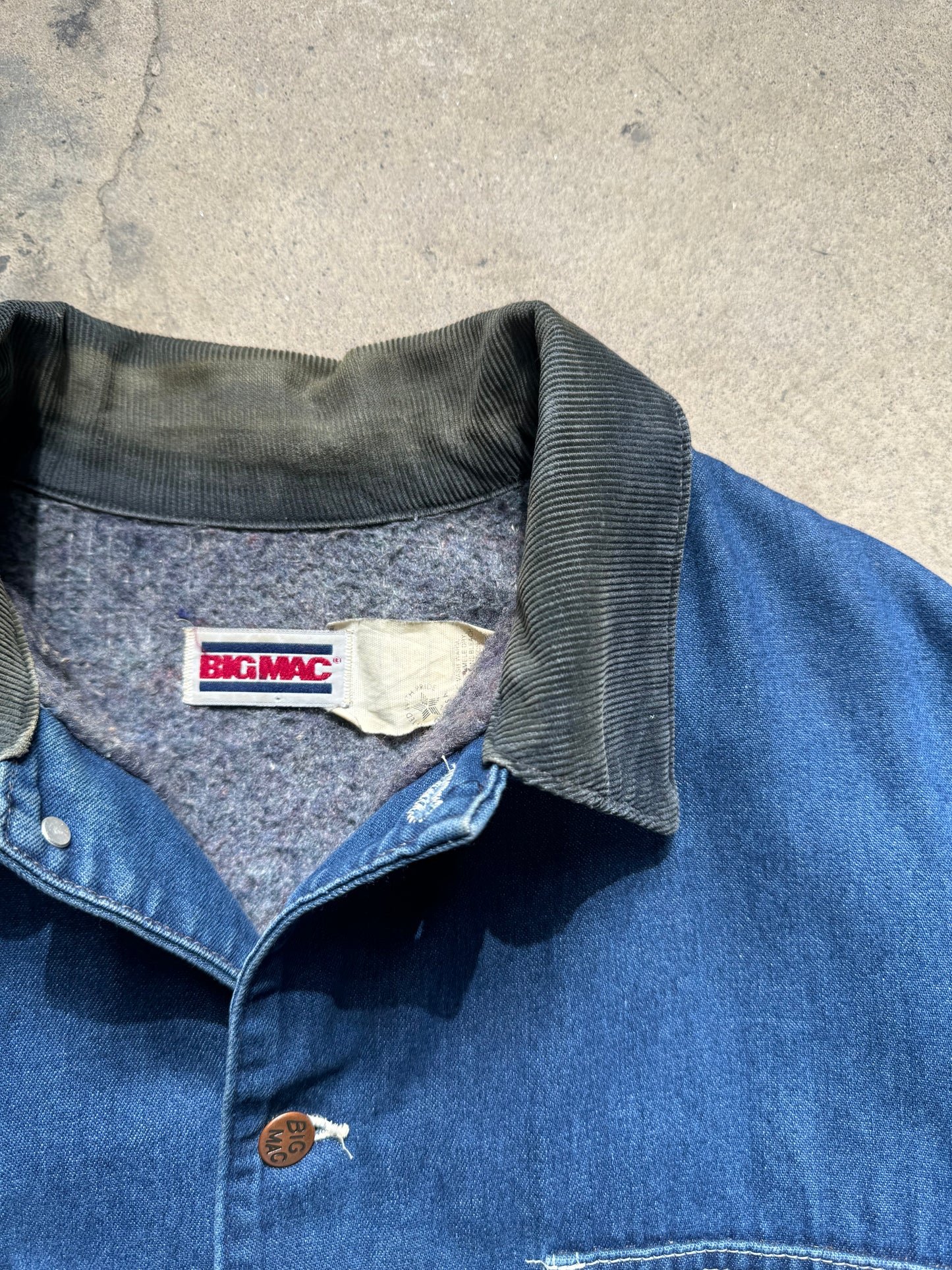 1980S/90S - BIG MAC DENIM CHORE/BARN COAT CORDUROY COLLAR