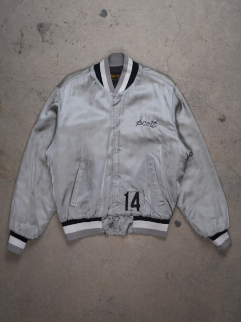 1980S -  "SCOTT 14" SATIN VARSITY BOMBER JACKET