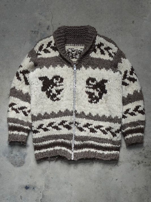 1990S/2000S - COWICHAN ZIP UP HAND KNIT SWEATER