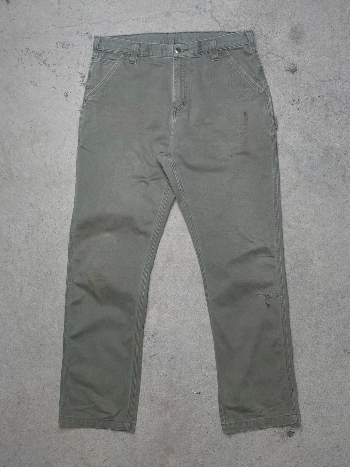 2000S - CARHARTT DUCK CANVAS CARPENTER PANTS OLIVE GREEN