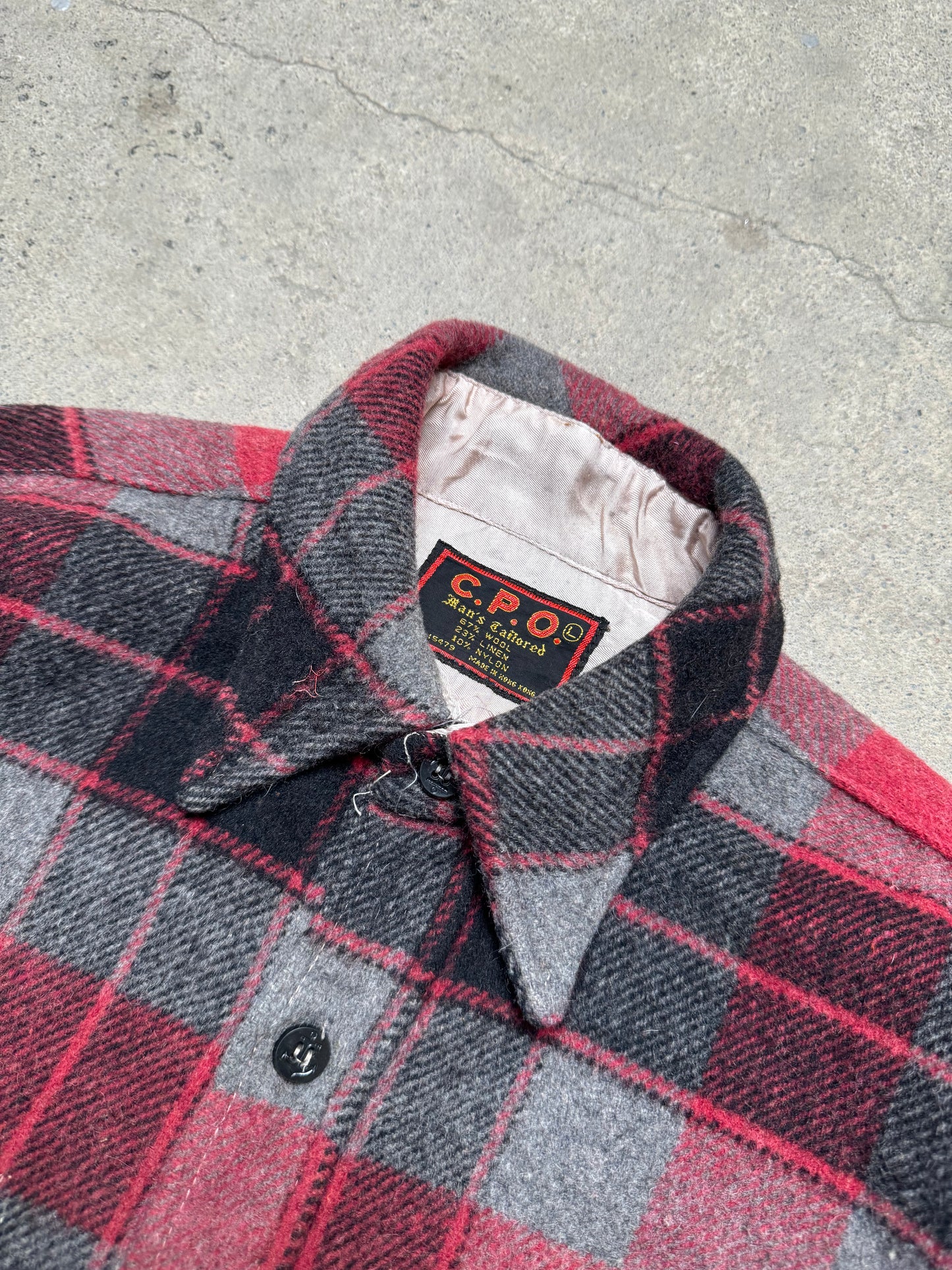 1980S - C.P.O RED/BLACK WOOL BLEND SHIRT