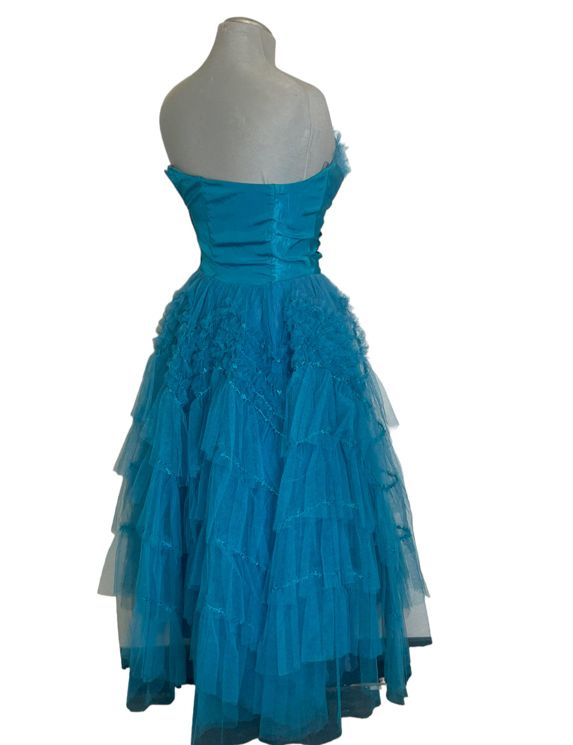 Sweetheart Teal Tulle 1950s Débutante Dress