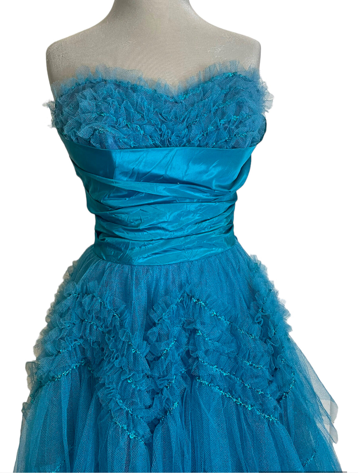 Sweetheart Teal Tulle 1950s Débutante Dress