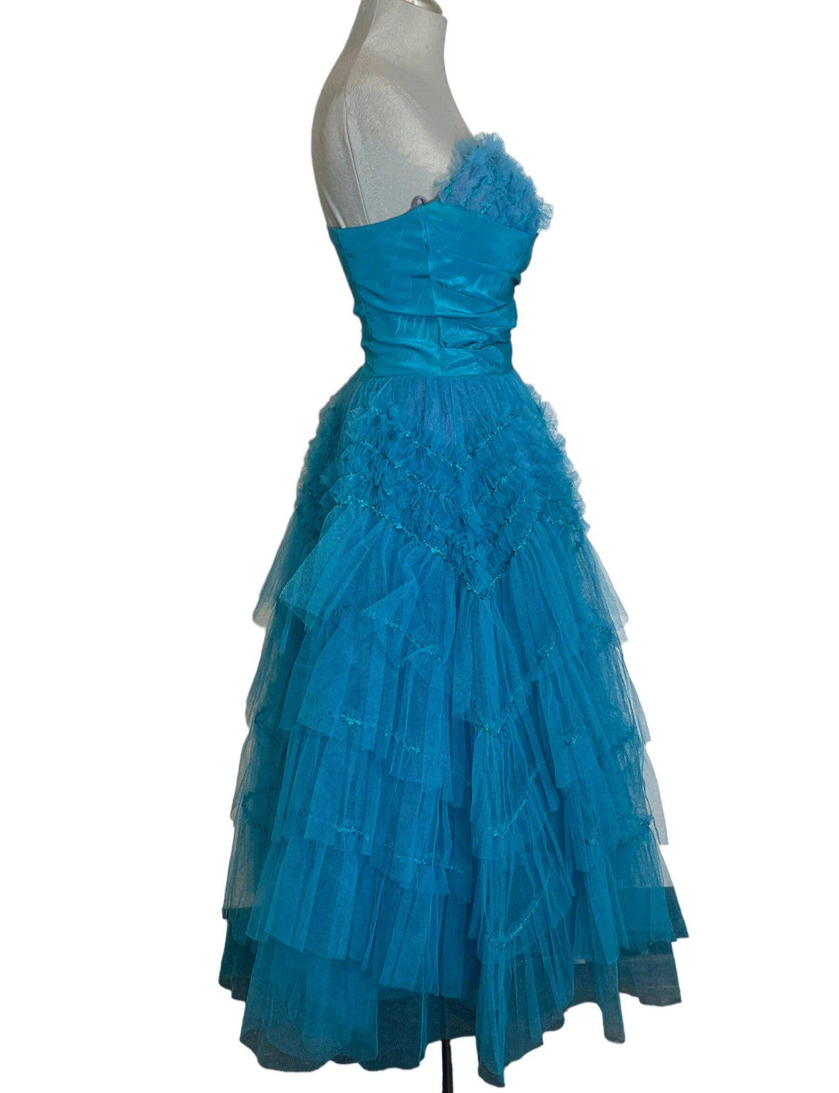 Sweetheart Teal Tulle 1950s Débutante Dress