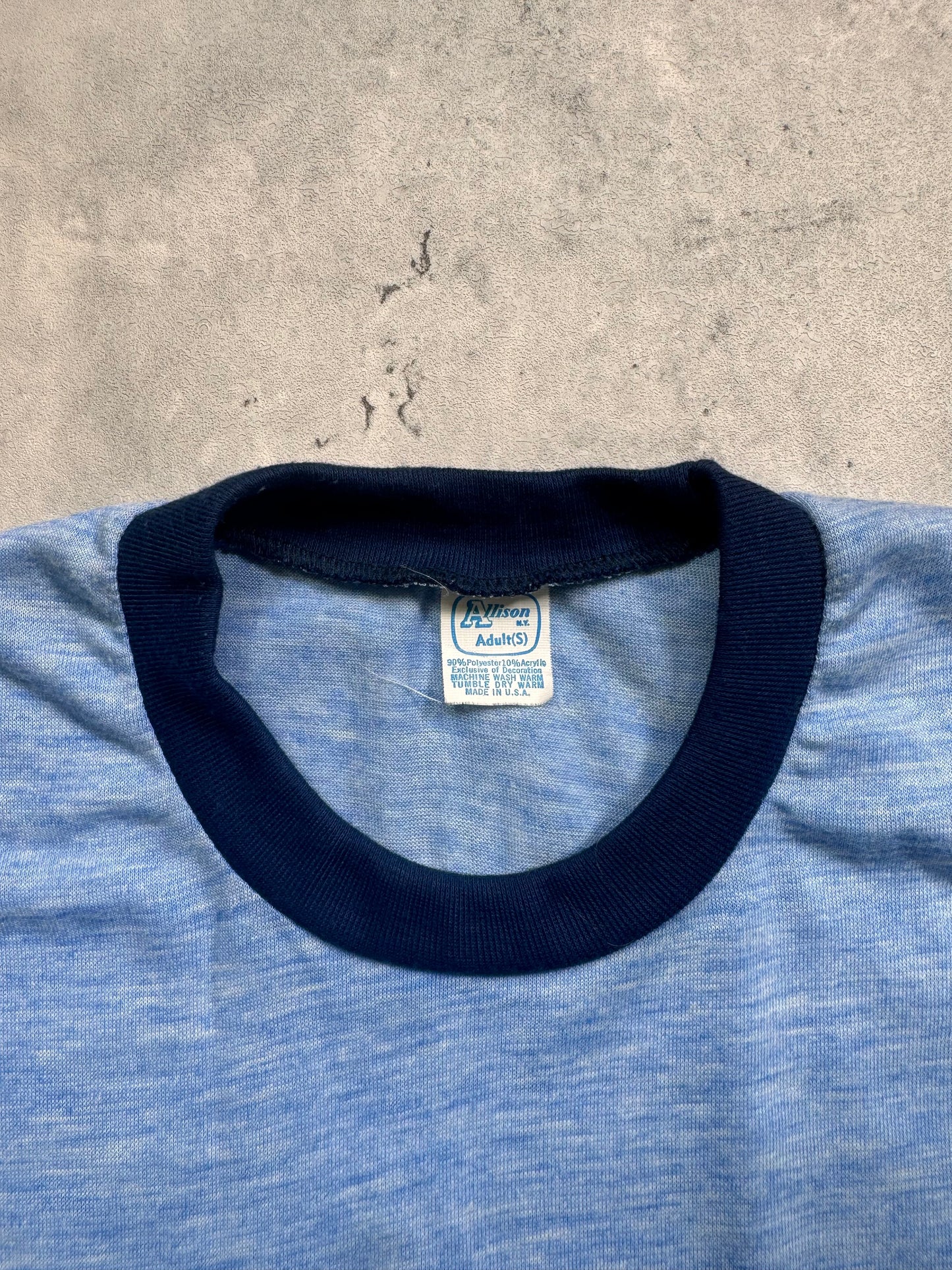 1980S - BLUE RAYON RINGER T-SHIRT