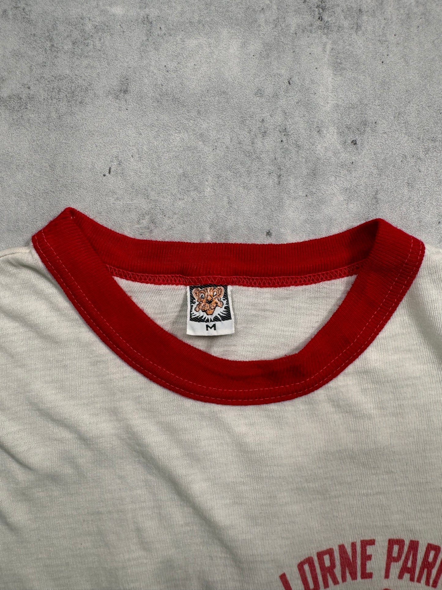 1970S/1980S- TIGER BRAND "LORBE PARK ATHLETICS" RINGER T-SHIRT