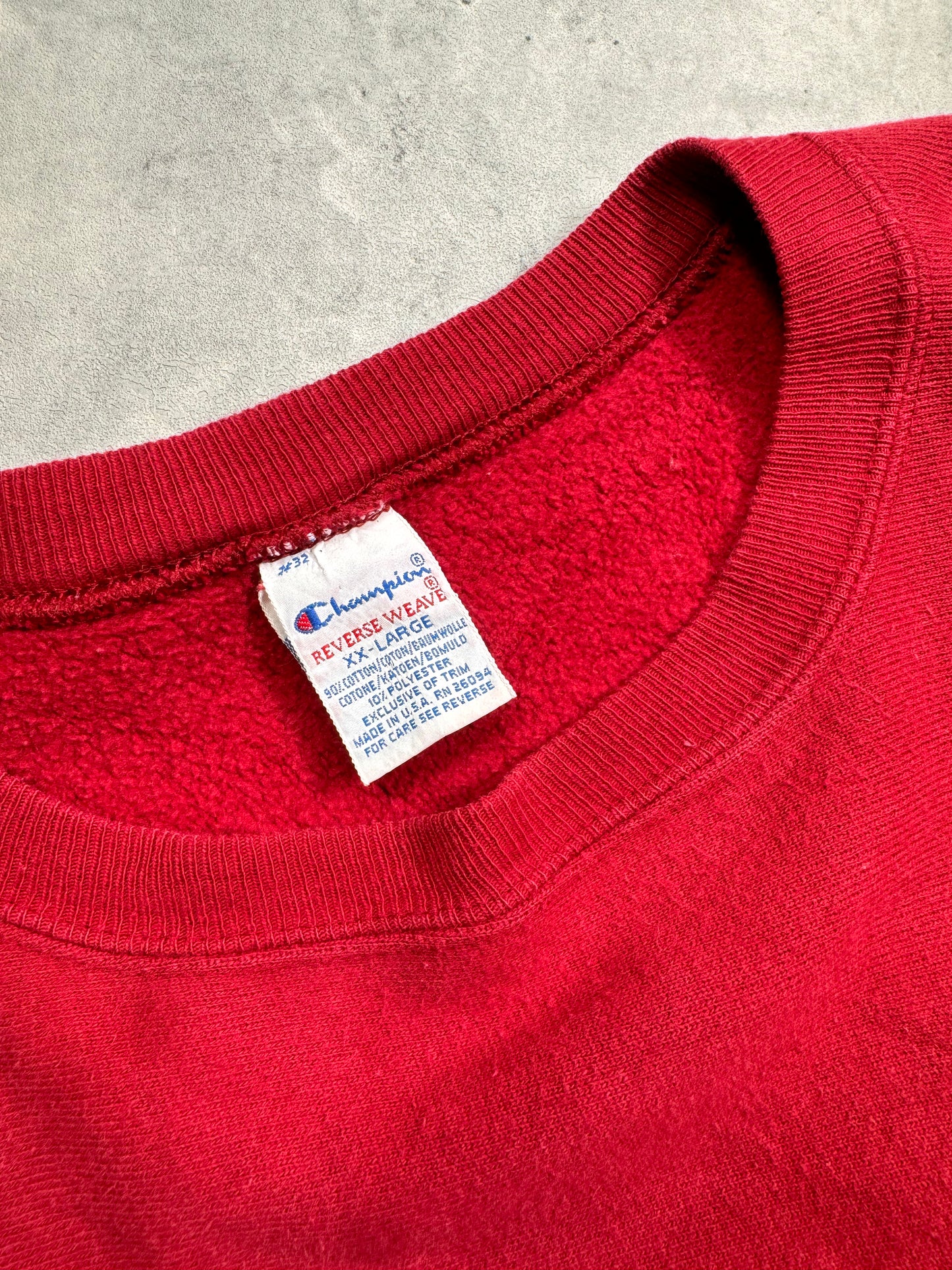 1990S - RED/MAROON CHAMPION REVERSE WEAVE SWEATSHIRT - XX-LARGE