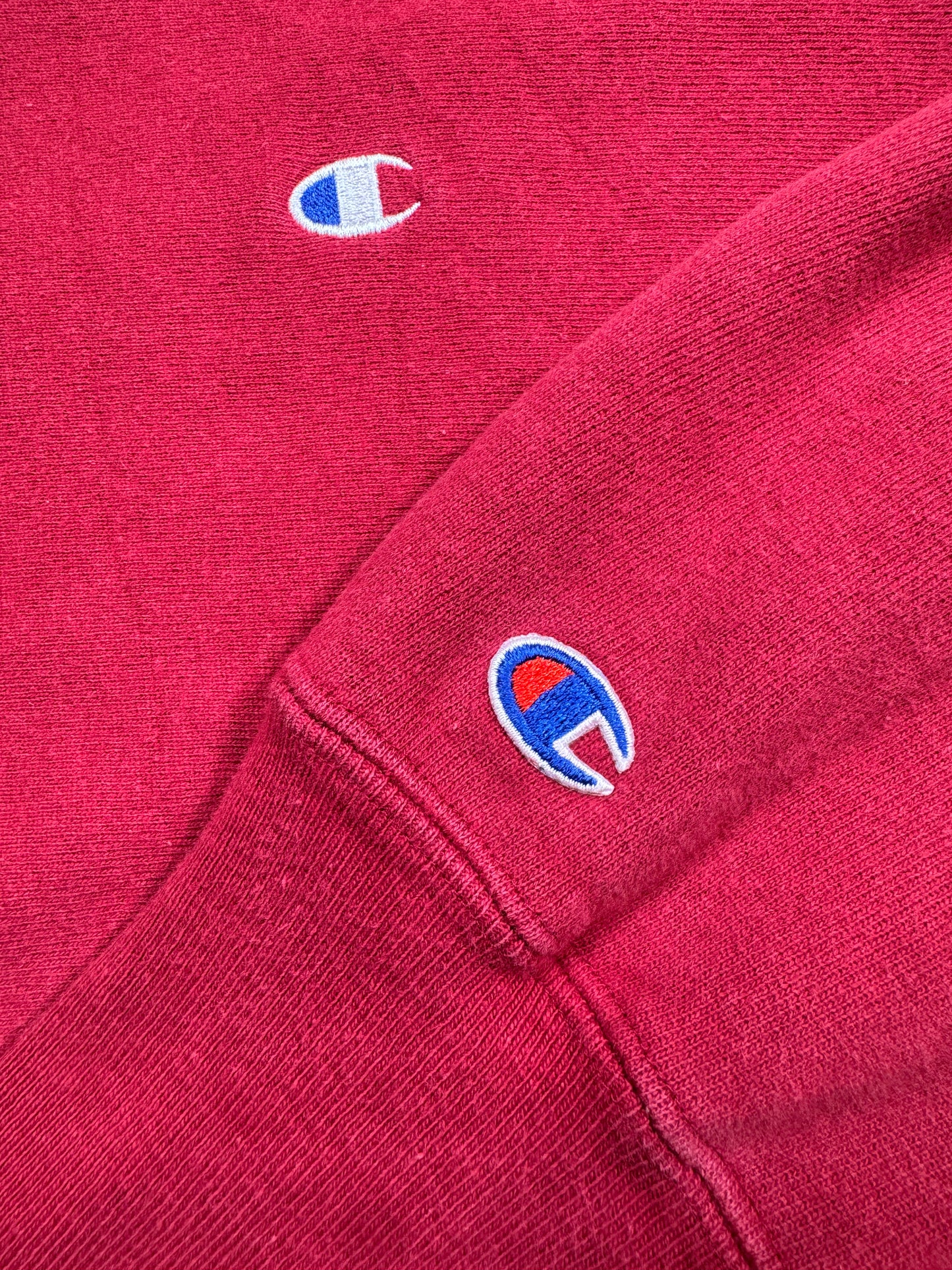 1990S - RED/MAROON CHAMPION REVERSE WEAVE SWEATSHIRT - LARGE