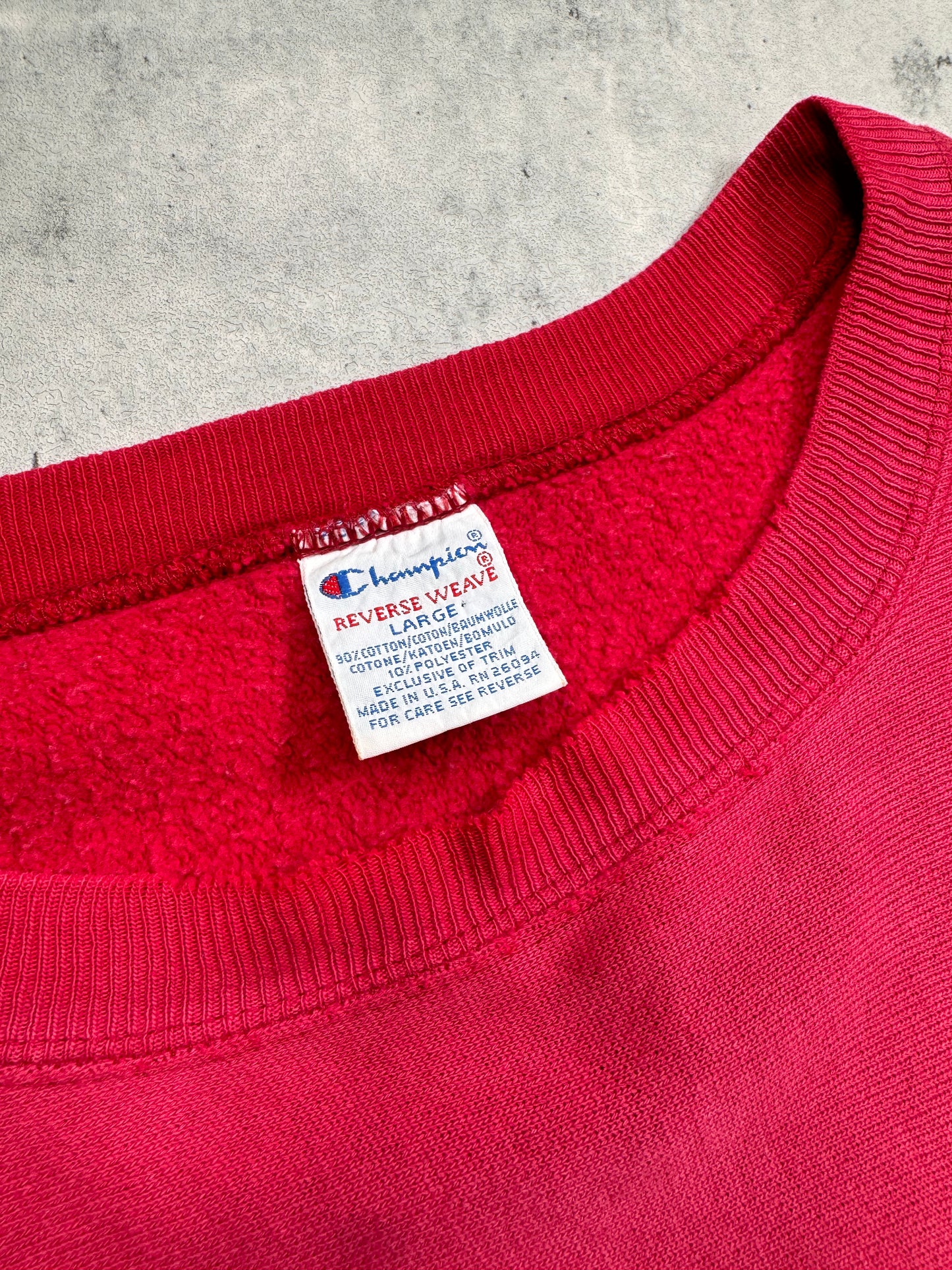 1990S - RED/MAROON CHAMPION REVERSE WEAVE SWEATSHIRT - LARGE