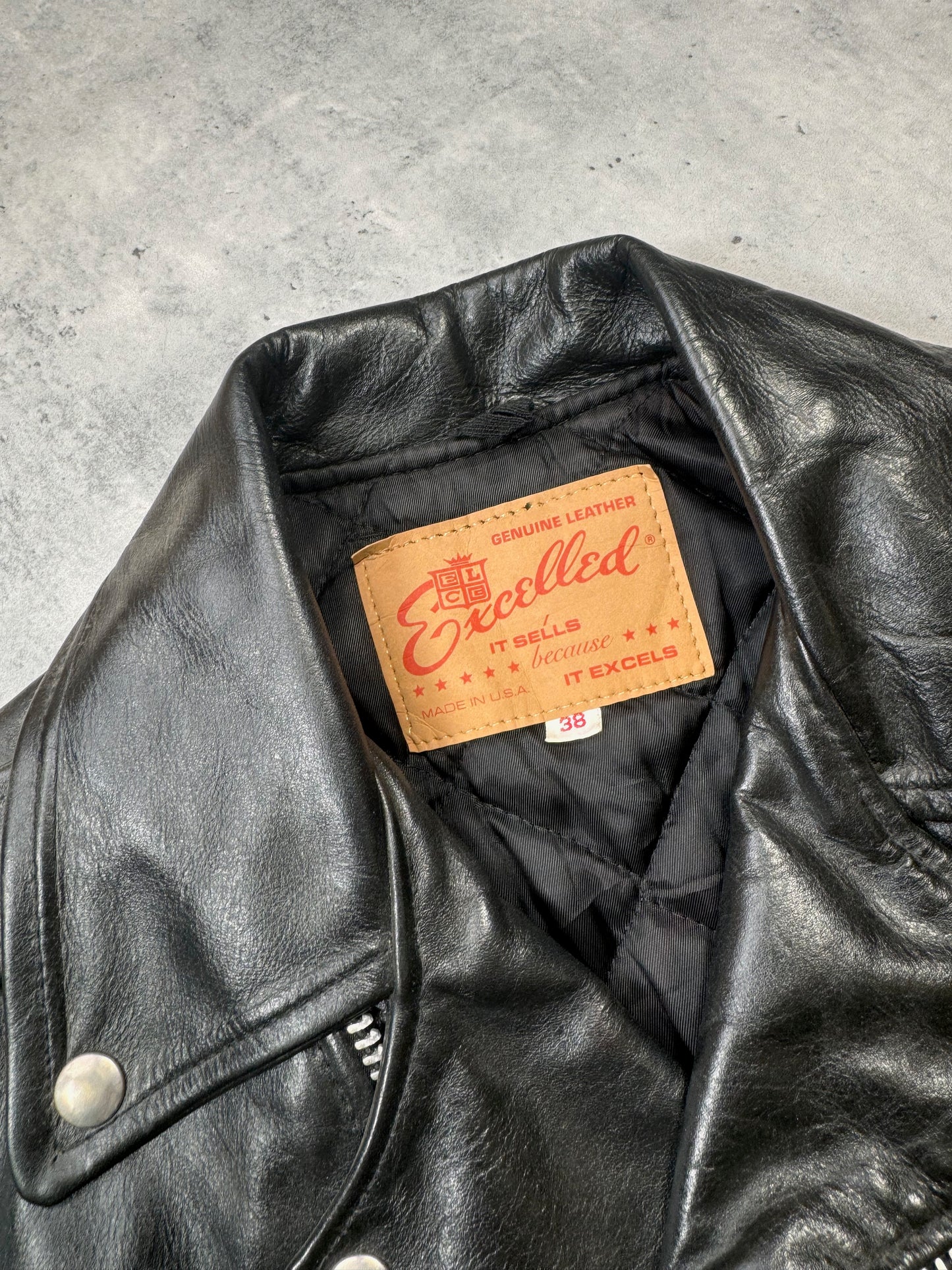 1980S - EXCELLED "PERFECTO" LEATHER BIKER JACKET