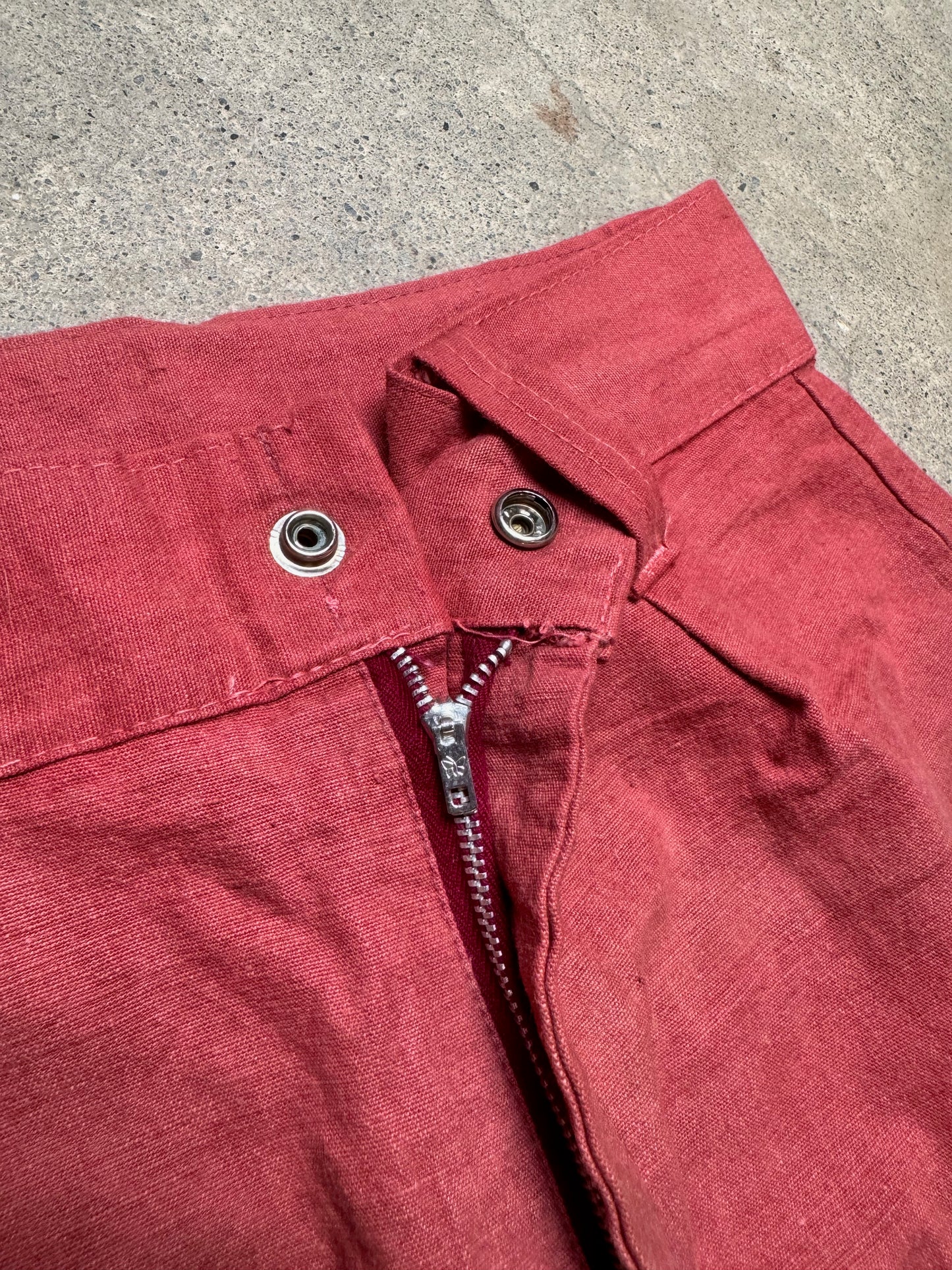 1970S - M&L INDUSTRIES FLARED RED OVERDYED TROUSERS