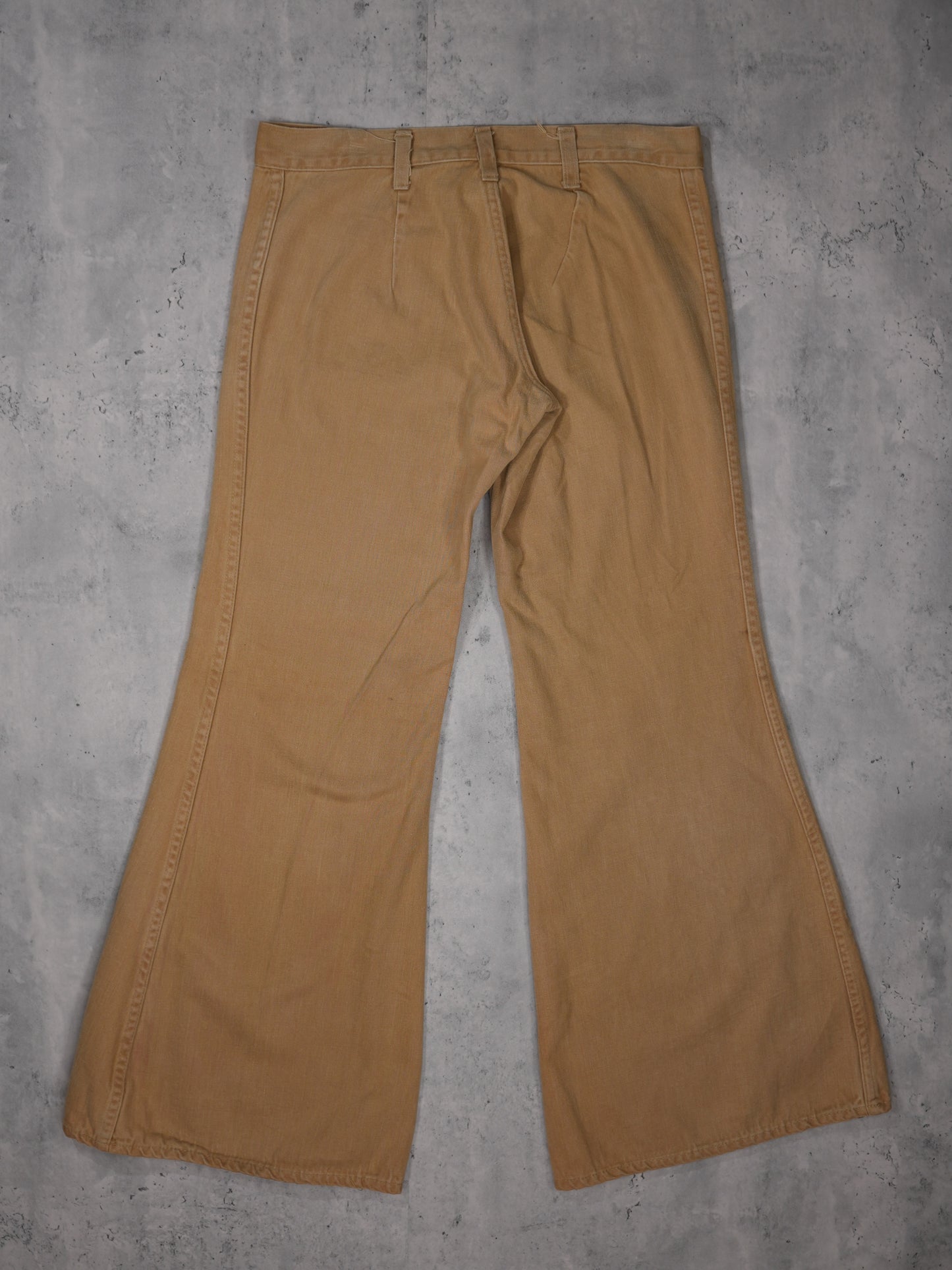 1970S - PATCH POCKET KHAKI BELL BOTTOMS