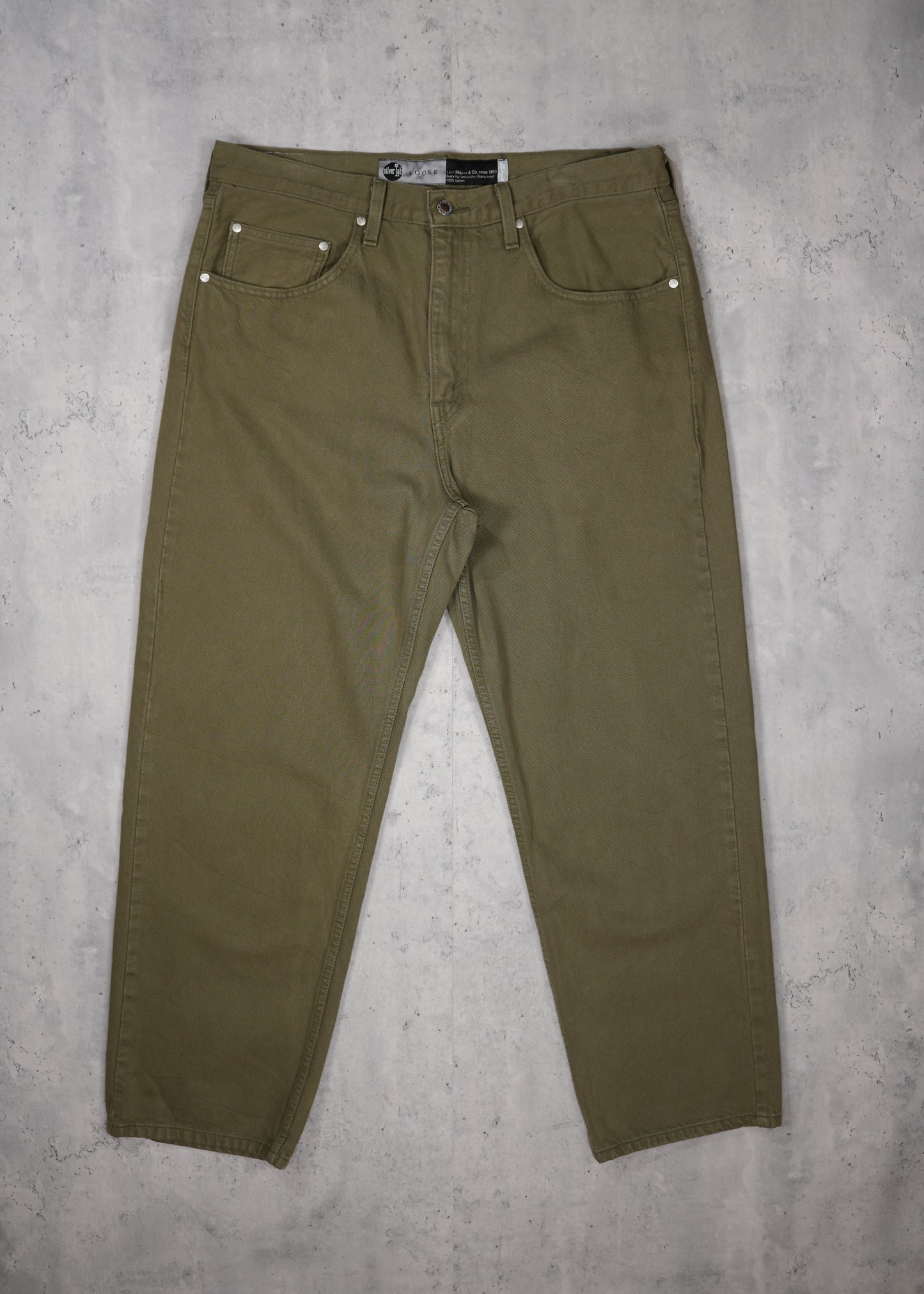 1990S - LEVI'S SILVER TAB OLIVE GREEN WASH DENIM JEANS