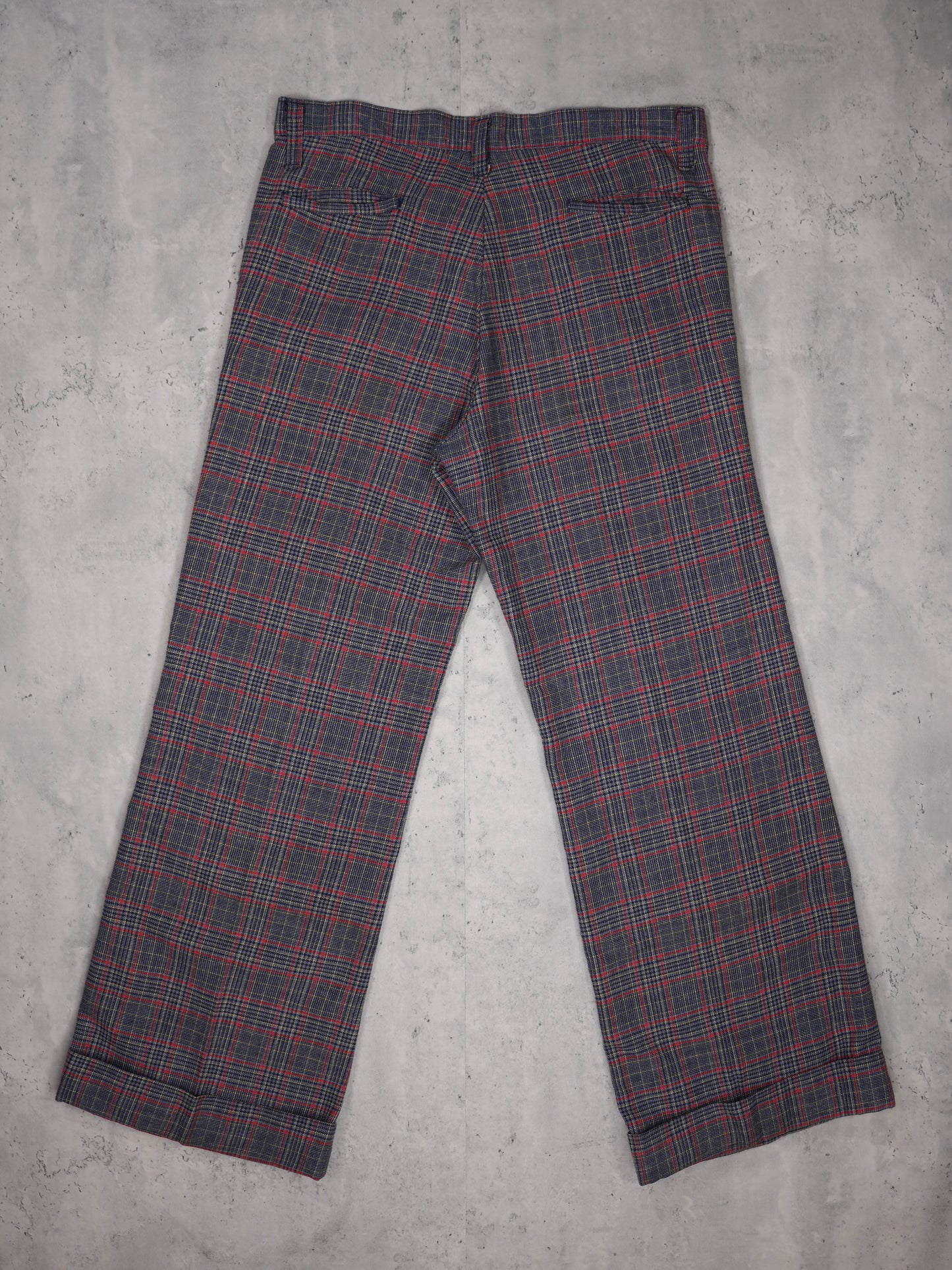 1970S - UNBRANDED PLAID BELL BOTTOM TROUSERS