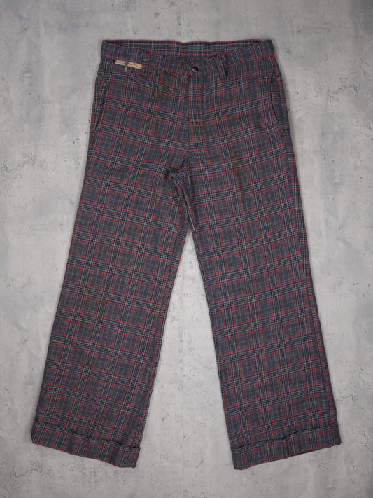 1970S - UNBRANDED PLAID BELL BOTTOM TROUSERS